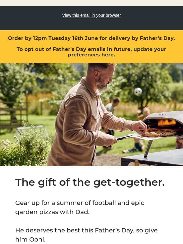 Upgrade Dad’s match-day hosting. email from Ooni