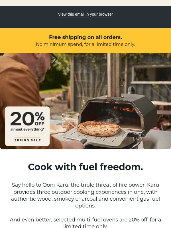 20% OFF the Karu range starts now email from Ooni