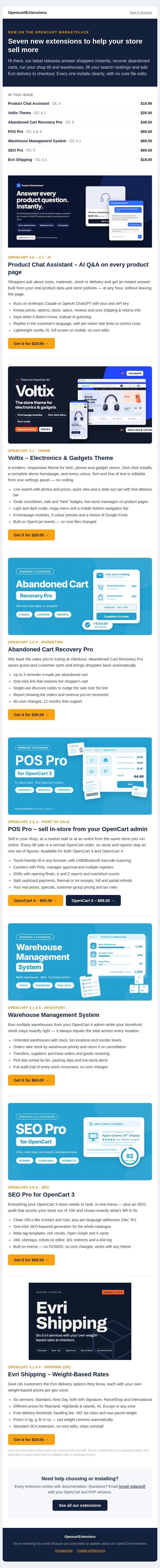 7 new OpenCart extensions to help your store sell more email from OpenCart screenshot