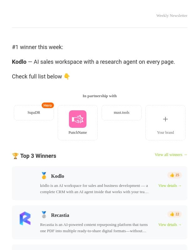 Introducing Kodlo π - The AI-workspace for sales. email from OpenHunts