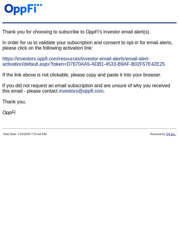 OppFi Website - Validate Account email from OppLoans screenshot