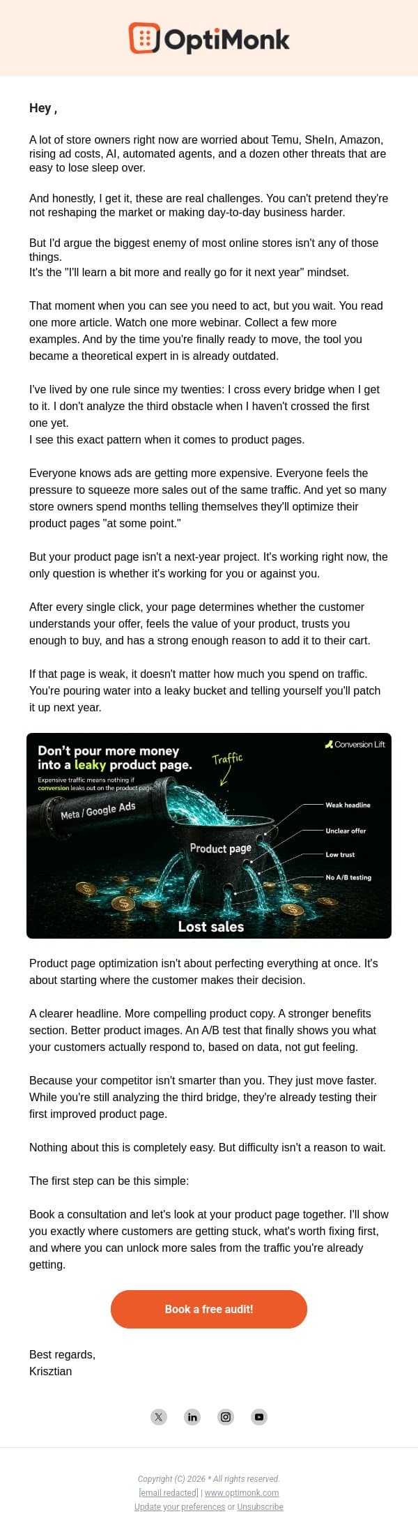 Amazon isn't your biggest problem. email from OptiMonk screenshot