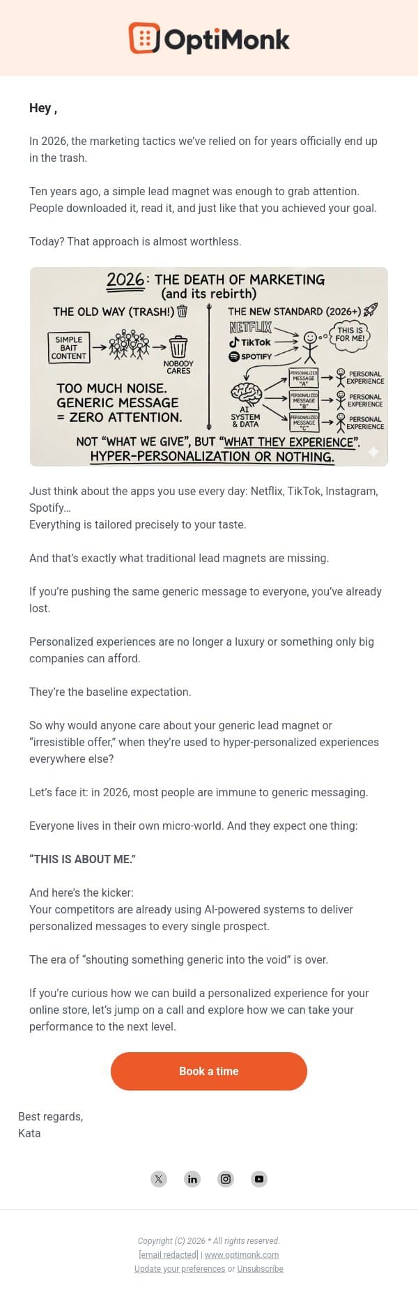 The marketing apocalypse has arrived email from OptiMonk screenshot
