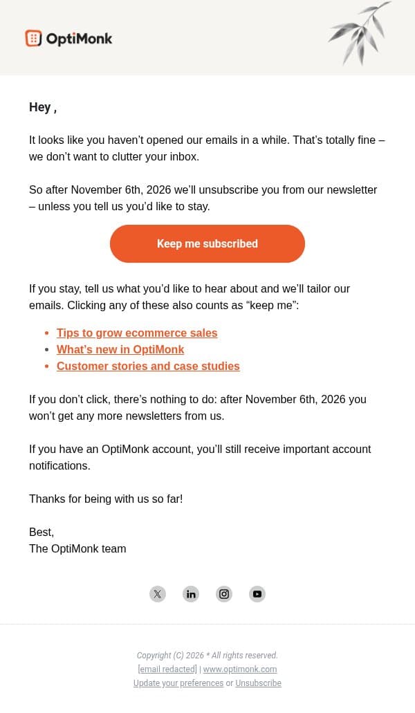 Is this goodbye? email from OptiMonk screenshot