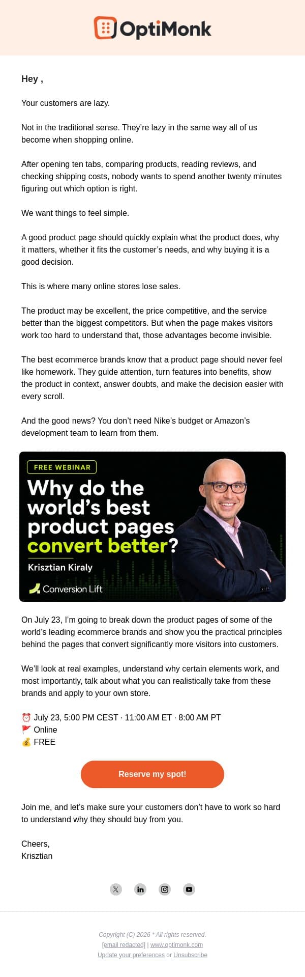 Your customers are lazier than you think email from OptiMonk screenshot