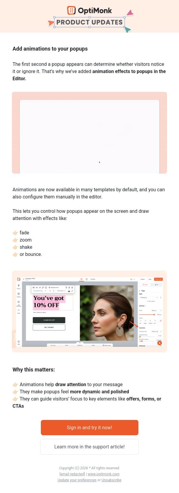 Grab more attention with animated popups! π email from OptiMonk screenshot