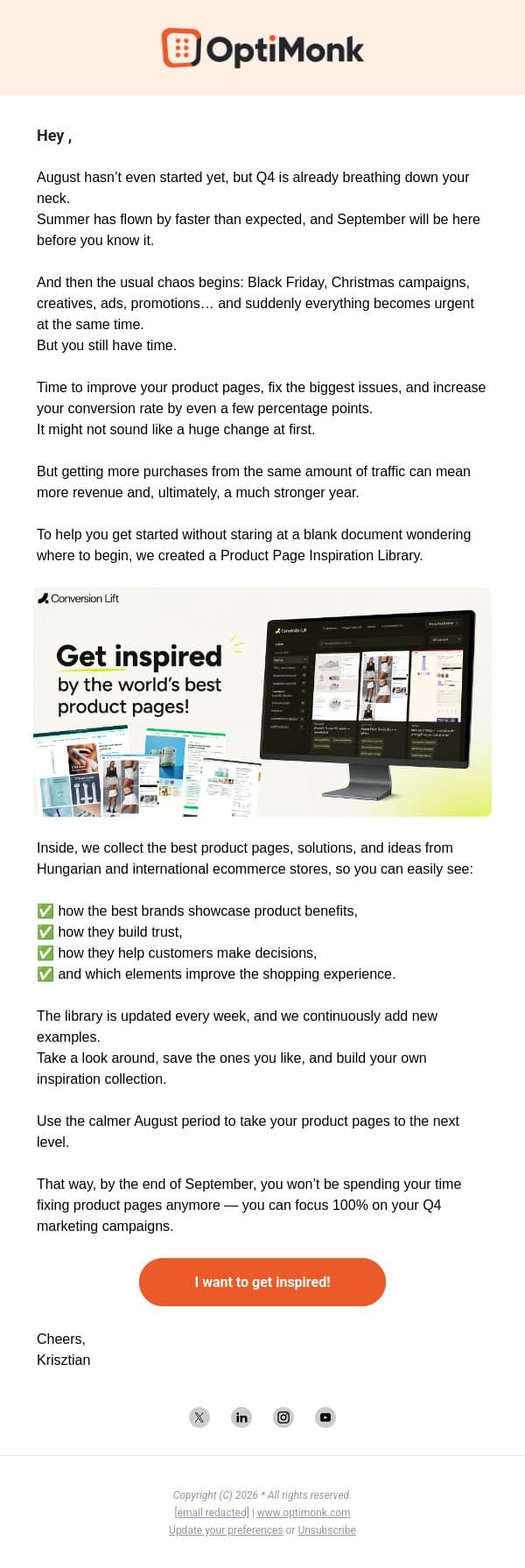 This is where your competitors get inspired email from OptiMonk screenshot