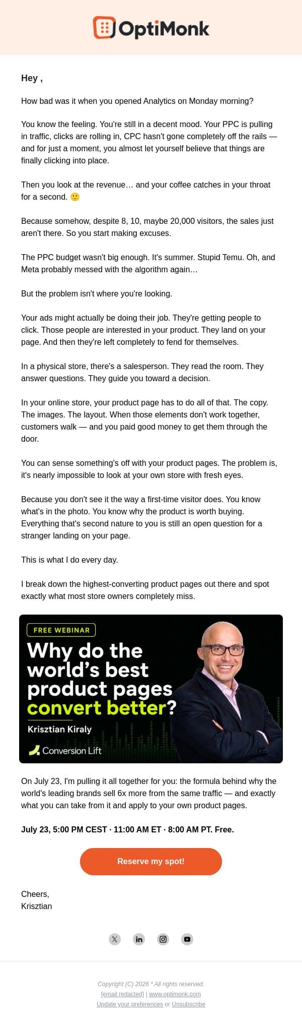 How to legally steal from the world's best online stores? email from OptiMonk screenshot