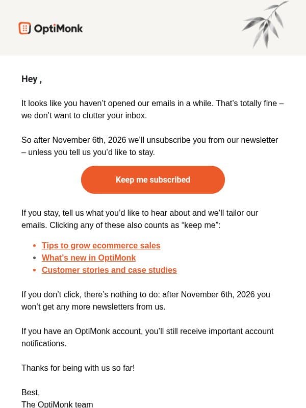 Is this goodbye? email from OptiMonk
