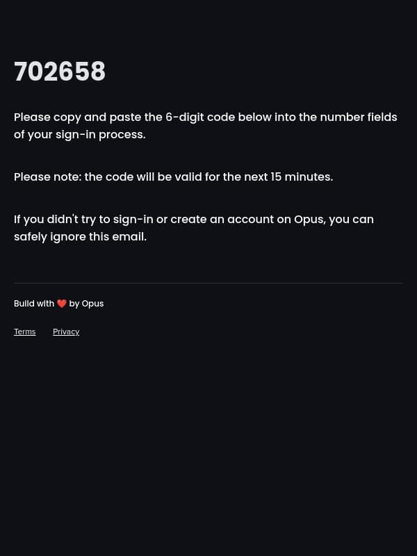 Your verification code email from OpusClip