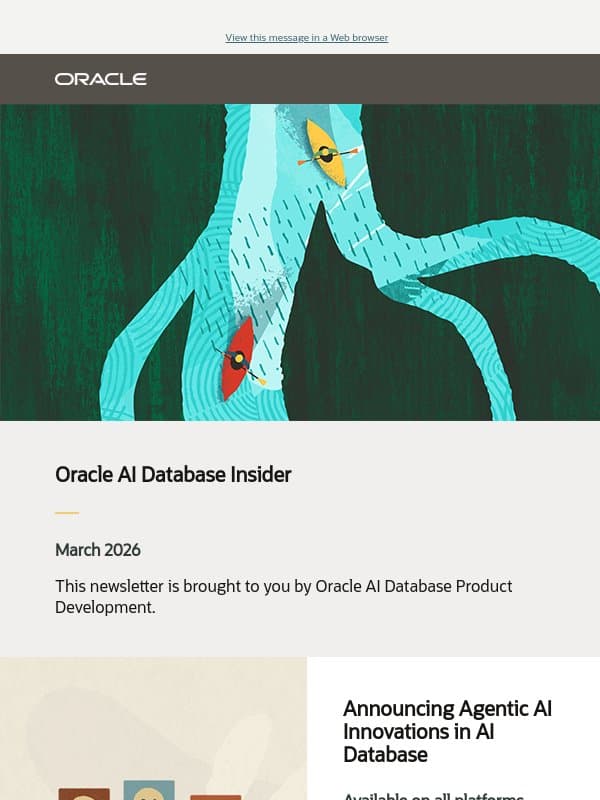 Agentic AI Innovations in AI Database 26ai email from Oracle