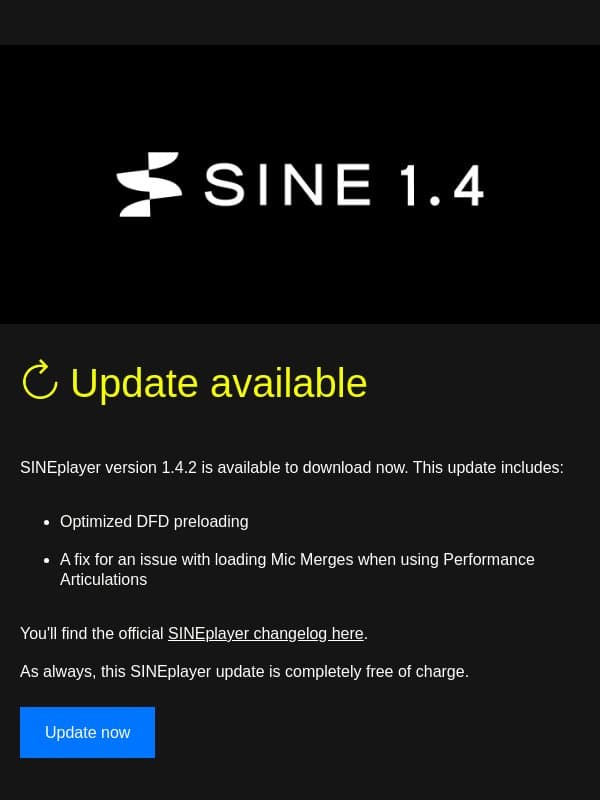 FREE SINE update: Version 1.4.2 is available to download now email from Orchestral Tools