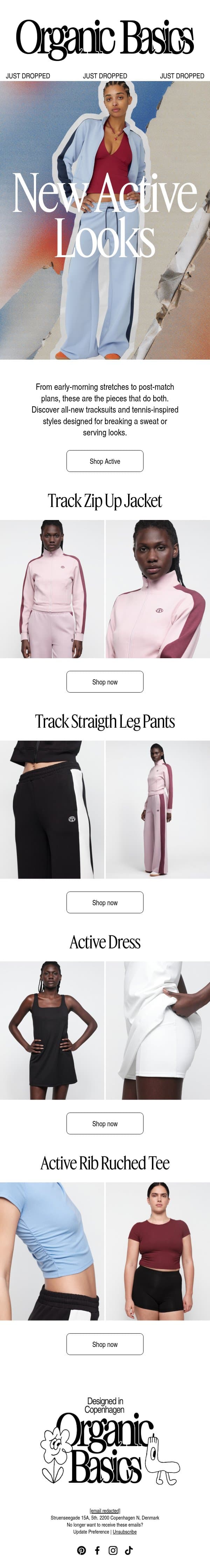 Just Dropped: New Active Collection email from Organic Basics screenshot
