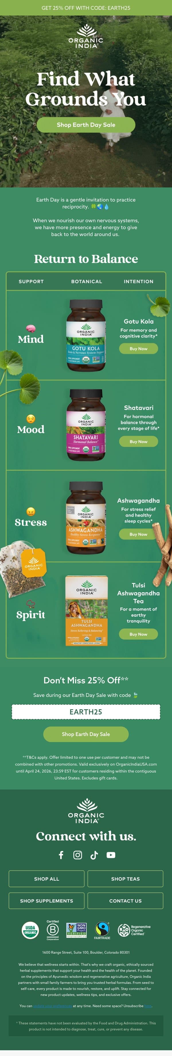 Care that Comes Full Circle 🩵 email from Organic India screenshot