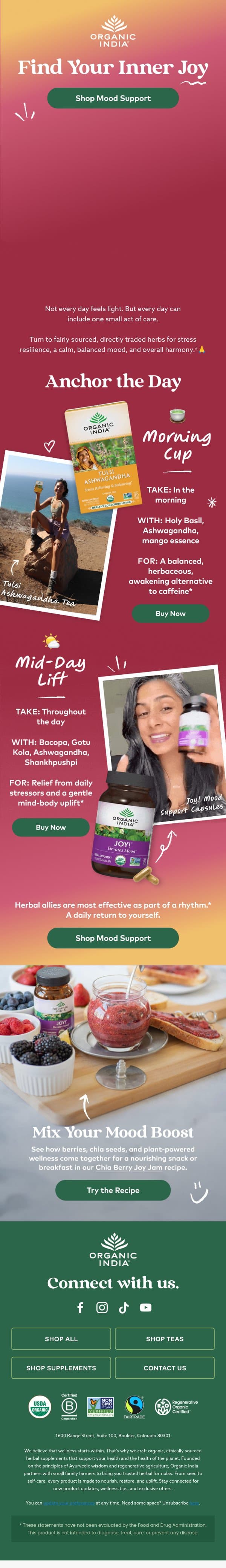 Small Rituals, Big Calm email from Organic India screenshot