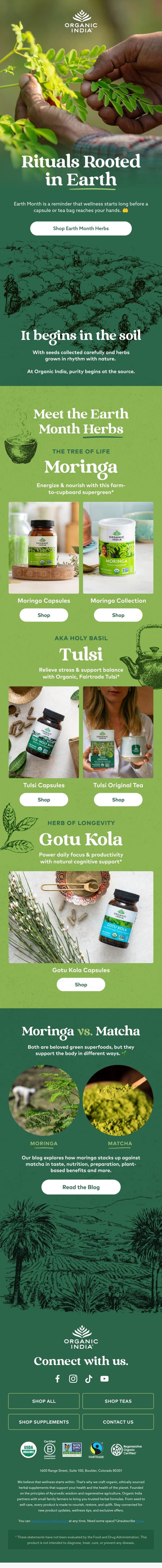 Purity Starts From the Soil πΏπ email from Organic India screenshot