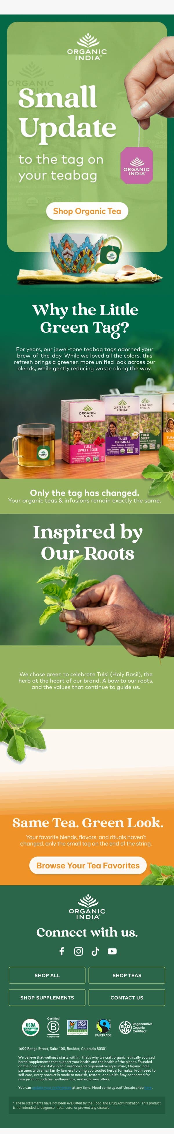 🍵💚Update to Your Tea Tag email from Organic India screenshot