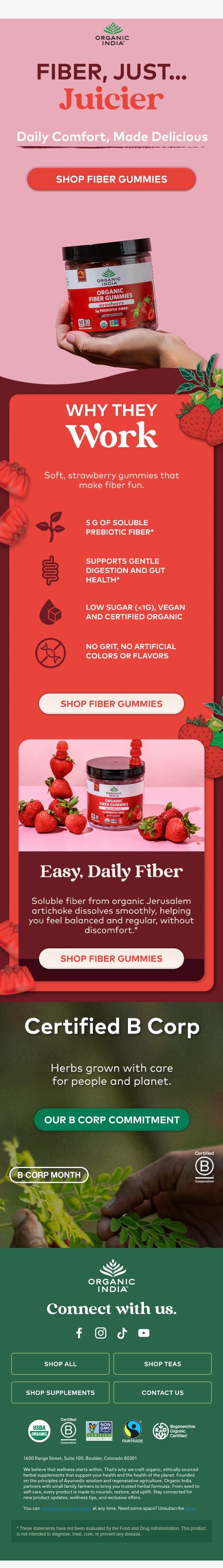 💋🍓Fiber just got juicier email from Organic India screenshot