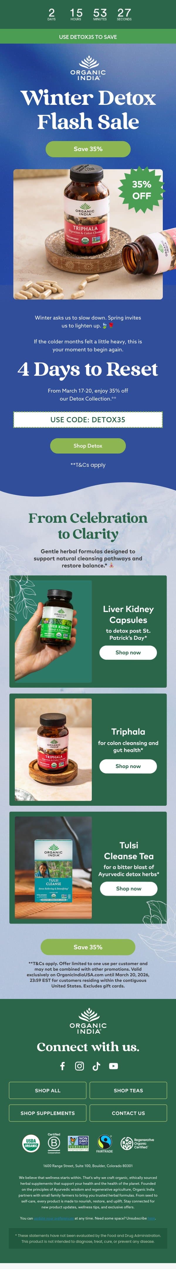 Detox and Save 35% 🍵 email from Organic India screenshot