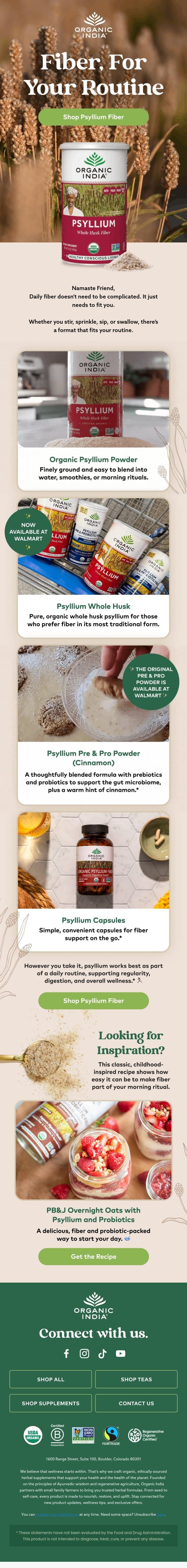 Psyllium Fiber, Your Way email from Organic India screenshot