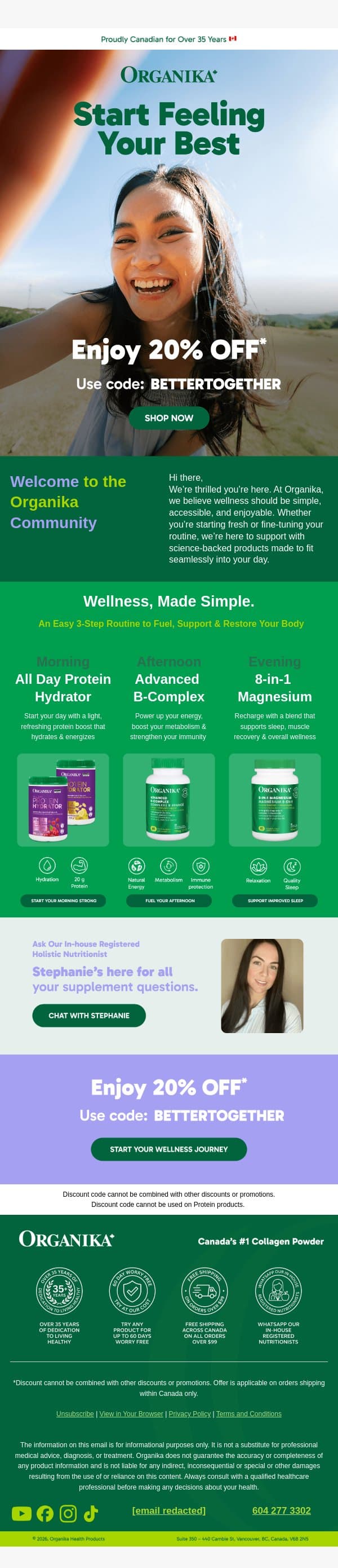 Your wellness journey starts here π email from Organika screenshot