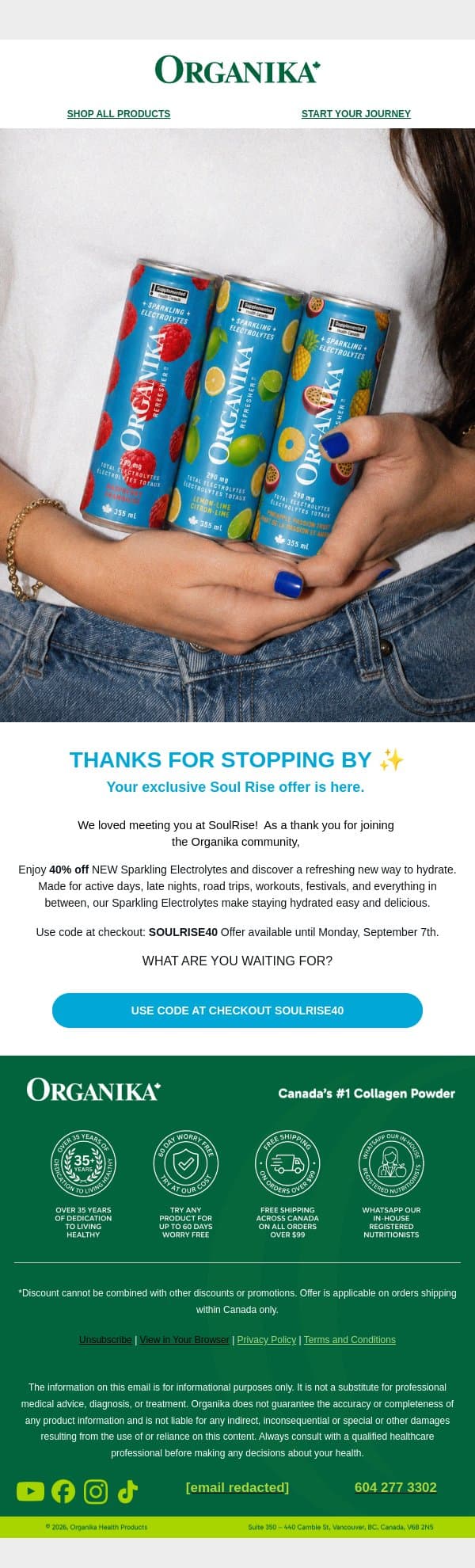 Welcome to the party 💦✨ email from Organika screenshot