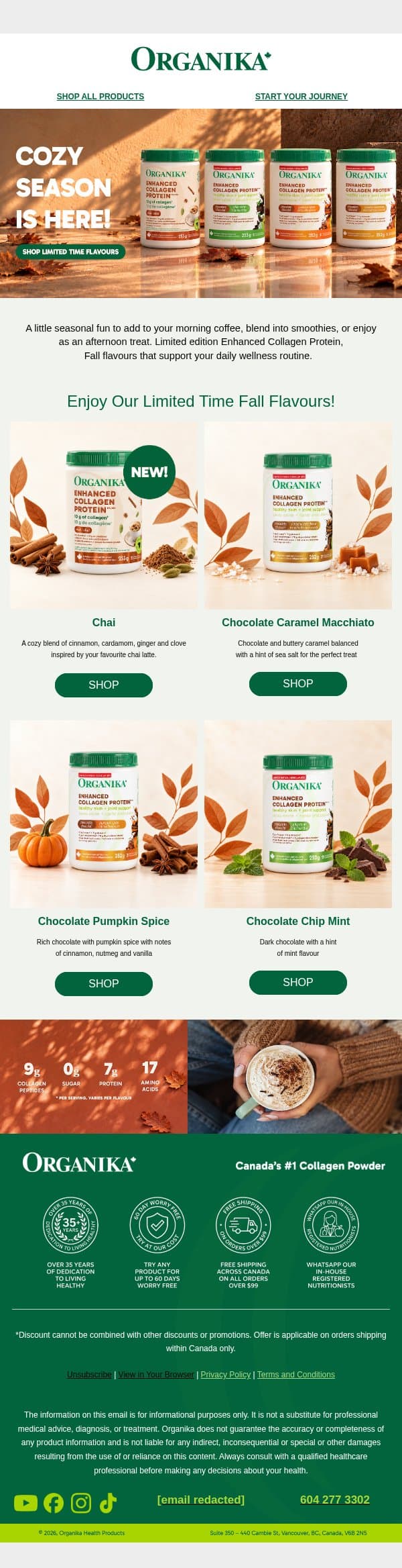 We’re here for a (cozy) time, not a long time email from Organika screenshot