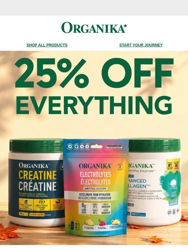 What are you waiting for? 25% off site wide 🚨 email from Organika