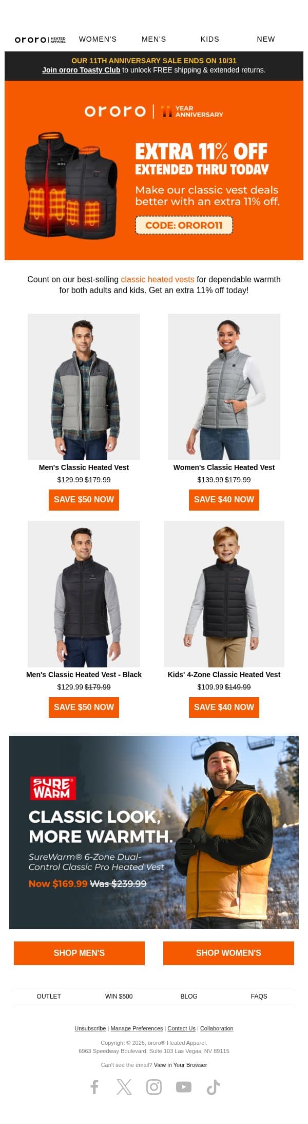 Save MORE on Classic Vest Deals! email from ororo screenshot