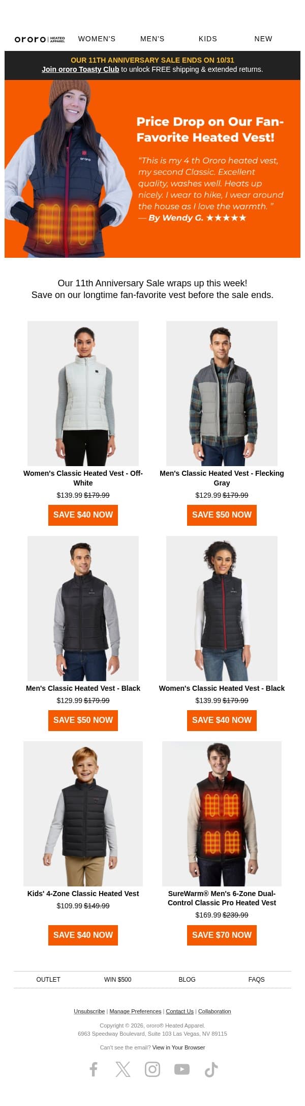 Price Drop on Classic Vests 🔥 email from ororo screenshot