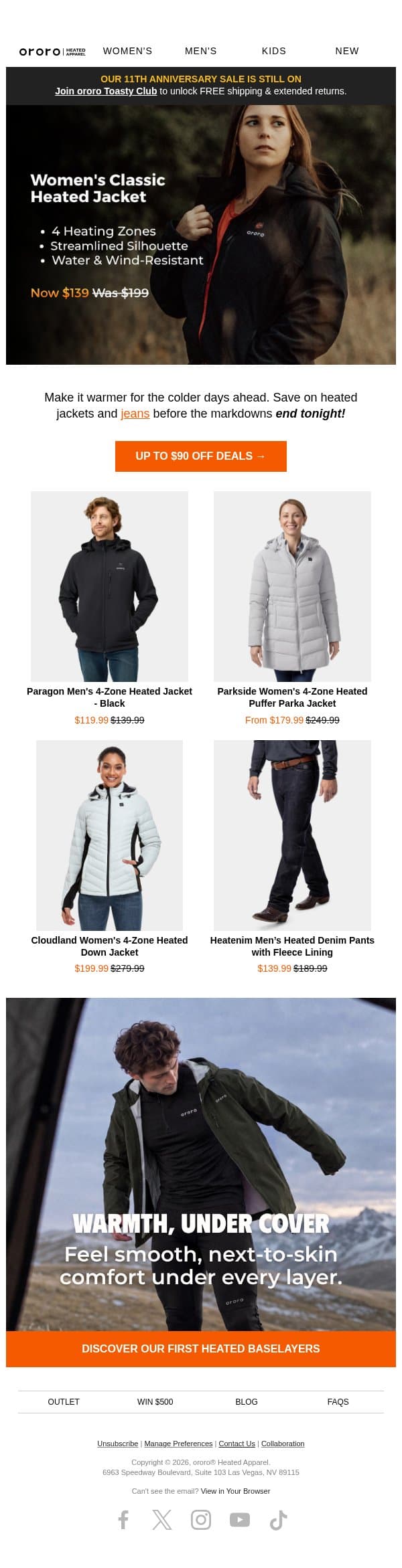 Going: Weekend Jacket Deals! 🔥 email from ororo screenshot