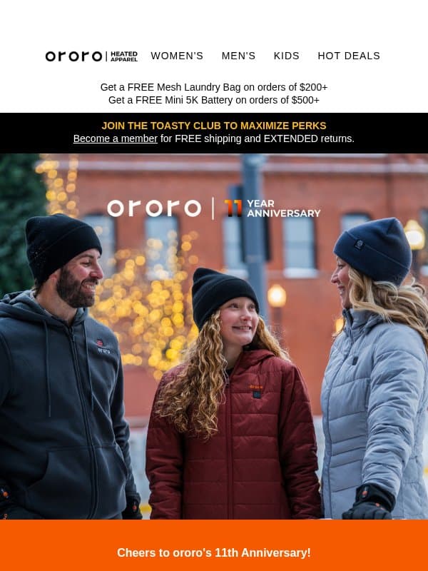 11 Years of ororo: EXTRA 11% OFF Today! email from ororo