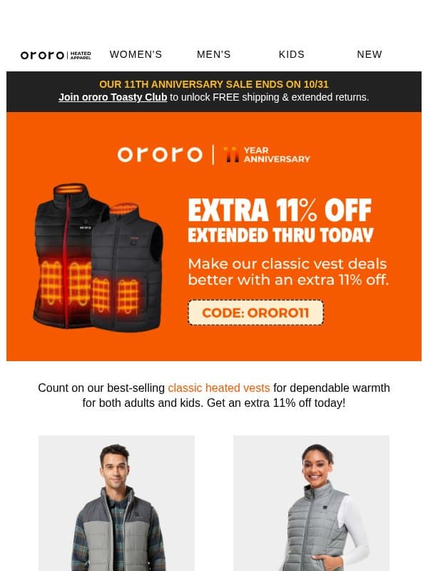 Save MORE on Classic Vest Deals! email from ororo