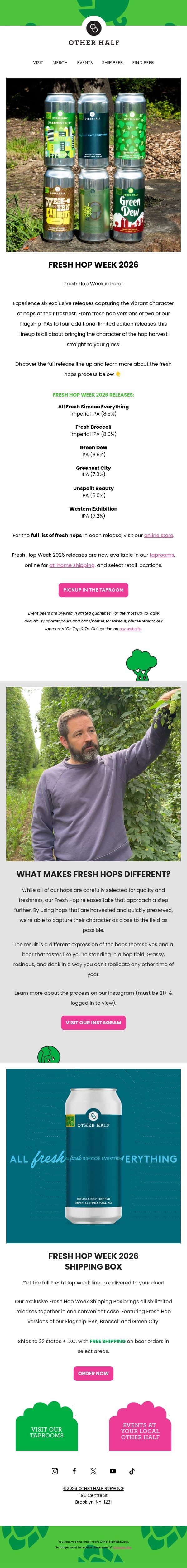Introducing Fresh Hop Week 🍻 email from Other Half Brewing Company screenshot