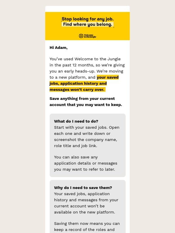 Adam, Reminder: please save anything you want to keep email from Otta