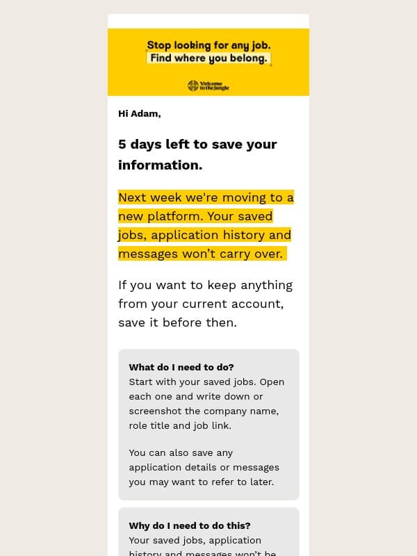 Reminder: 5 days left to save your jobs email from Otta