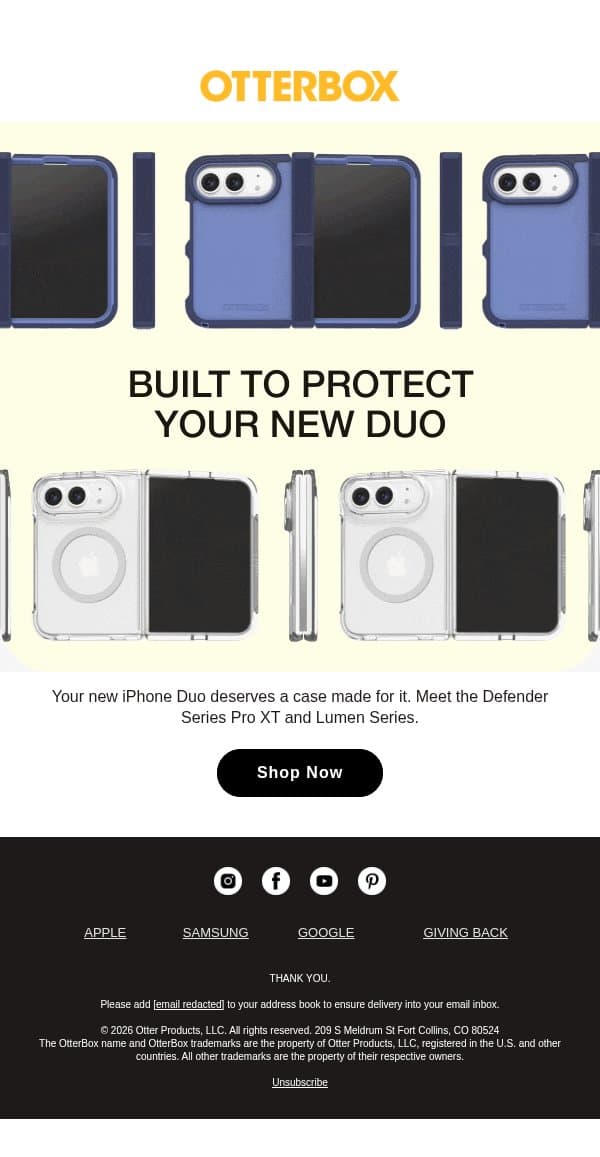 Protect your iPhone Duo with OtterBox foldable cases email from OtterBox screenshot