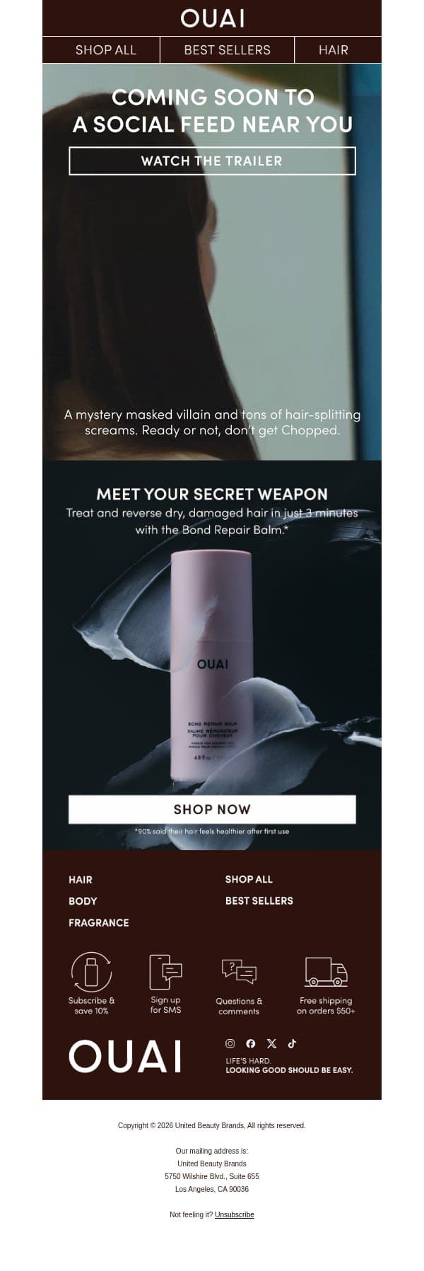 Calling all scream queens email from OUAI screenshot