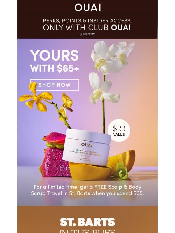 Free Scalp & Body Scrub with $65+ email from OUAI