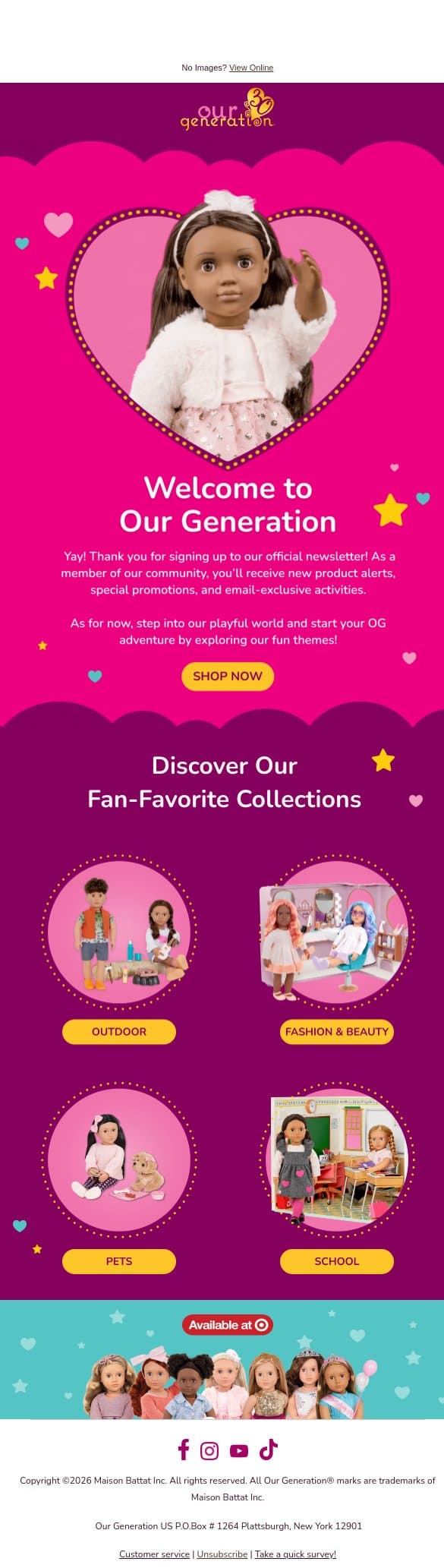 Welcome to Our Generation! 🎉 email from Our Generation screenshot
