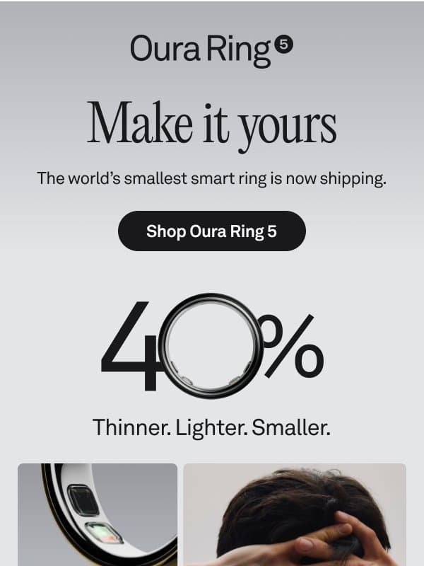 Ready to ship your Oura Ring 5 email from Oura