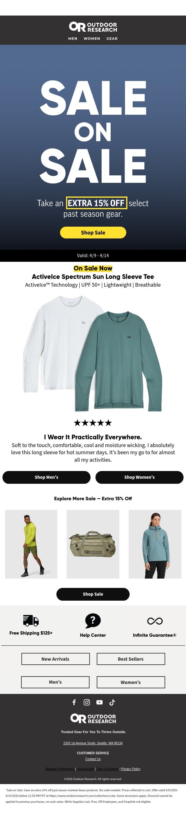 Extra 15% Off Ends Soon email from Outdoor Research screenshot