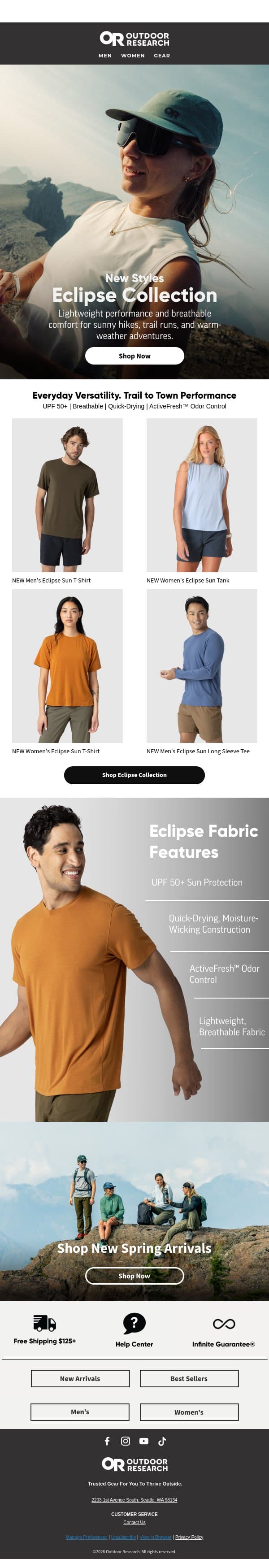 New Eclipse Sun Styles Have Arrived email from Outdoor Research screenshot