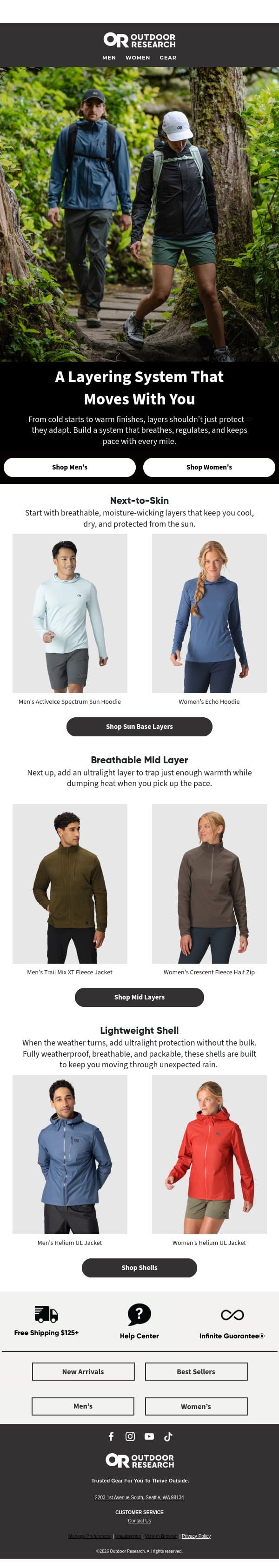 Spring Layers for Unpredictable Conditions email from Outdoor Research screenshot