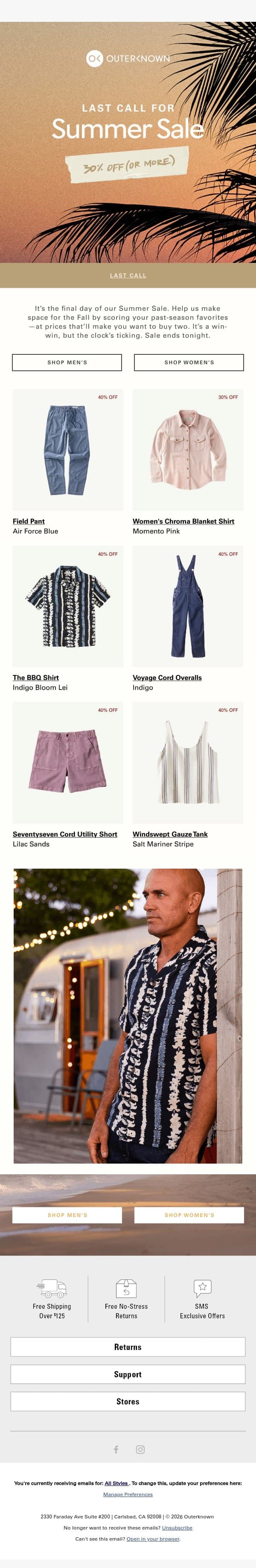 Summer Sale Ends At Midnight email from Outerknown screenshot