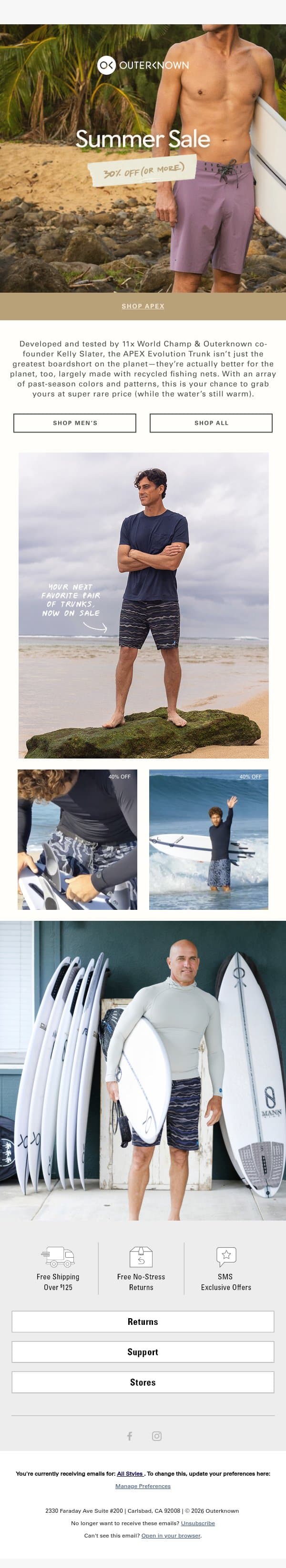 Summer Boardshorts on Summer Sale email from Outerknown screenshot
