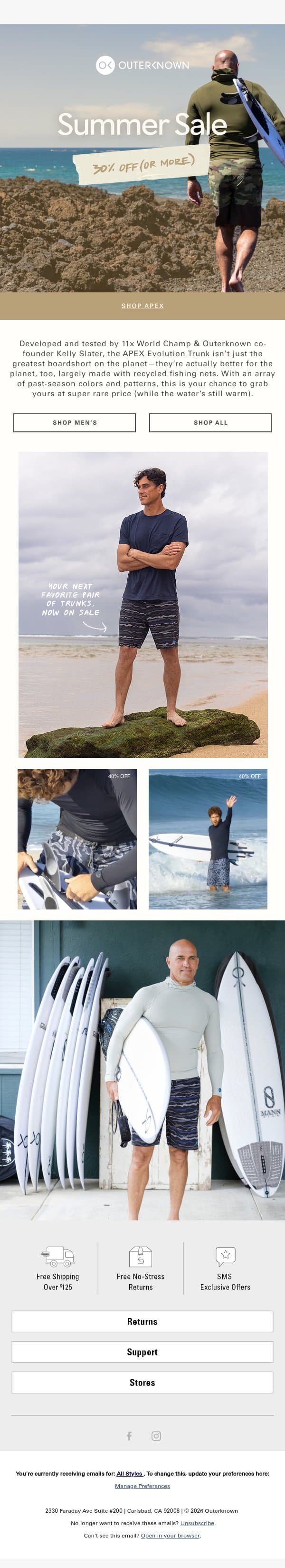On Summer Sale: APEX Evolution Trunks email from Outerknown screenshot