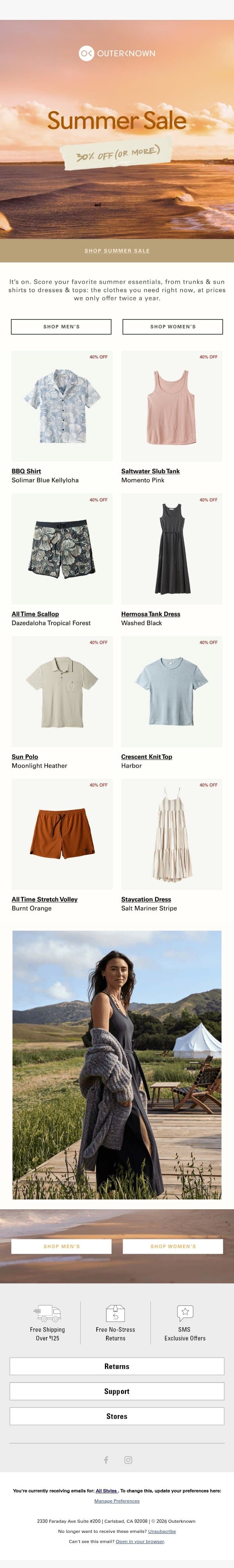 Now Live: The Summer Sale email from Outerknown screenshot