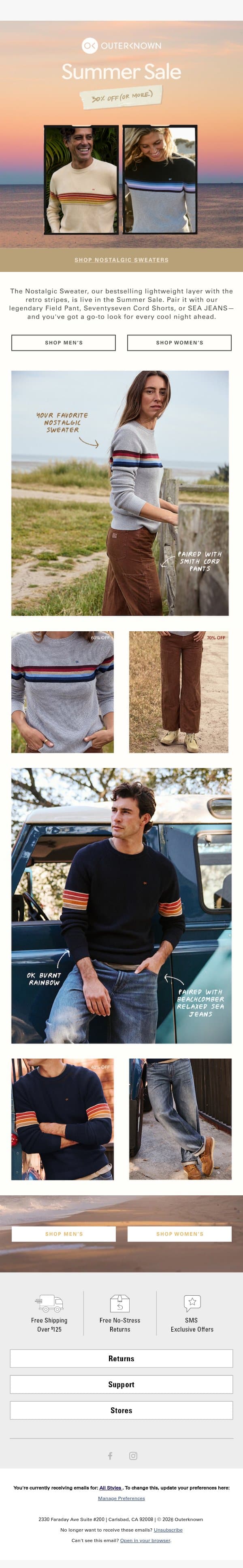 Nostalgic Sweaters On Summer Sale email from Outerknown screenshot