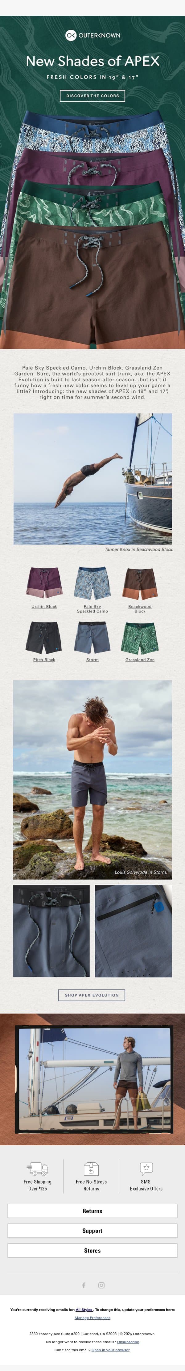 New Colors of APEX Evolution Trunks email from Outerknown screenshot